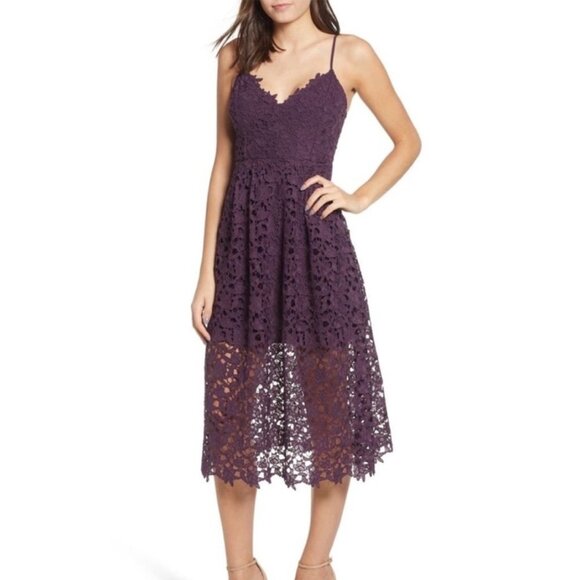 Astr The Label Lace A-Line Purple Midi Dress Large - Picture 1 of 8